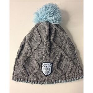 Horze Equestrian Young Rider Grey Cable Knit Fleece Lined Beanie Pom Pom Hat